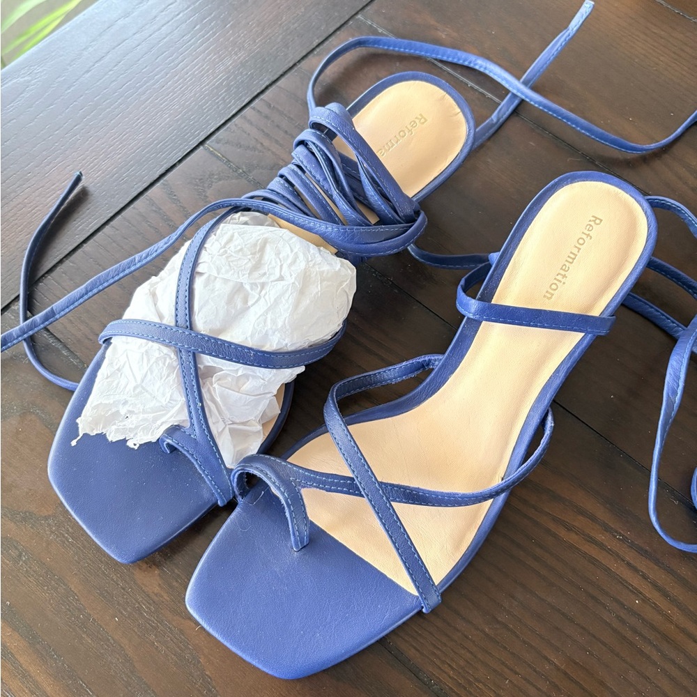Reformation Royal Blue Sammie Lace Up Strappy Sandals - Picture 3 of 6
